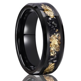 Concept Knight Black Tungsten Carbide Rings for Men Women 8mm/6mm Men's Wedding bands Inlaid with Gold Foil Meteorite Fragments, High Polishing and Comfortable fit (8mm black, 9)