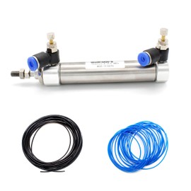 SRJQXH Air Pneumatic Cylinder with 1/8 Inch M4 Throttle Valve and Two Different Colours of PU Pneumatic Hose, Air Cylinder PT 1/8 Connection Size, 50 mm Stroke, 16 mm Bar Diameter, Double Acting