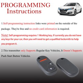 Key Fob Remote Replacement Fits for Honda Civic DX EX LX 2001 2002 2003 2004 2005/Honda Pilot 2003 2004 2005 2006 2007 NHVWB1U523 Keyless Entry Remote Control NHVWB1U521 72147-S5A-A01(Pack of 2)