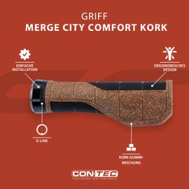 CONTEC Merge City Comfort Cork Bicycle Grip D3 Tri-Component Rubber Length 140 mm Ergonomic G-Link System Shock Absorption Brown Pair