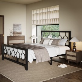 Allewie Queen Size Metal Platform Bed Frame with Modern and Vintage Style Headboard,No Box Spring Need,Easy Assembly,Noise-Free in Black