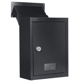 Through The Wall Drop Box with Combination Lock, 16.5" x 12.5" x 6" Adjustable Chute Deposit Safe Mail Box Black, Rainproof Mail Slots Walls Thickness 2.8” to 7.9” for Home Office Apartment