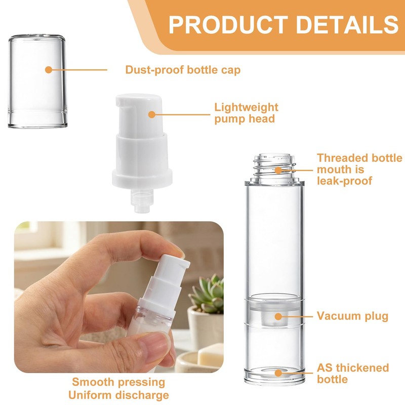 6pcs Airless Travel Pump Bottle, 10ml, Clear