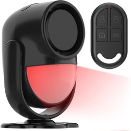 125dB Loud Motion Sensor Alarm with 328ft Remote Control(40ft PIR Detector, 3*AA Batteries), Indoor Wireless Infrared Security Motion Detector with Siren for Home/Shed/Garage (Black)