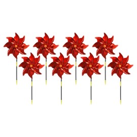 PATIKIL Bird Reflective Pinwheels with Stakes, 8 Pack 20x9 Bird Devices Deterrent Sparkly Pin Wheel to Scare Bird Away for Outdoor Yard Garden Farm, Red