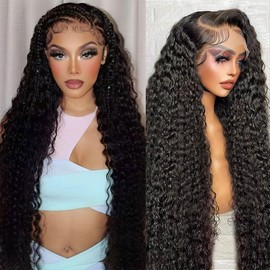 Fadaina 13x6 Deep Curly Lace Front Wigs Human Hair 180 Density, 24 Inch Curly Lace Frontal Wig Human Hair Pre Plucked with Baby Hair (24inch, 13x6 Curly Wig)