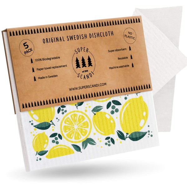Superscandi Swedish Tea Towels, Eco-Friendly Reusable Sustainable Biodegradable, Pack of