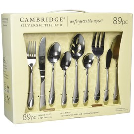 Cambridge Silversmiths Swirl Sand 89-Piece Flatware Set with 5-Piece Hostess Set