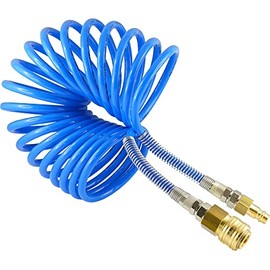 Fitting Parts Polyurethane Spiral Hose Rotatable 360° with Compressed Air Coupling and Srecker NW 7.2 Pneumatic Compressed Air Hose (Outer x Inner: 6 x 4 mm/Length: 3 Metres)