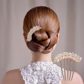 Bridal Bride Hair Accessories, Pearl Alloy Leaf Hair Pin Wedding Hair Piece Pins for Women, Mother of Bride Pearl Comb, Pearl Hair Accessories for Wedding and Party