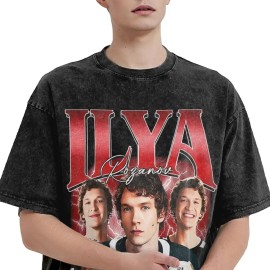 Cross-Border European Size Washed Cotton Short Sleeve Street Style Character Loose Fit T-Shirts Heated Rivalry Ilya RozanovColor: 20, Size: M