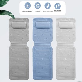 Felenny Full Body Bath Pillow for Bathtub, Non-Slip Bath Mat with Headrest, Breathable PVC Bathtub Pillow with 30 Strong Suction Cups, Quick-Drying Spa Pillow Bathtub Accessories (Blue)