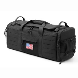 CONTAIL 48L Military Tactical Molle Duffle Bag,Gym Sneaker Bag With Shoe Compartment,Outdoor Gear Luggage Bag With Detachable Backpack Straps, Black