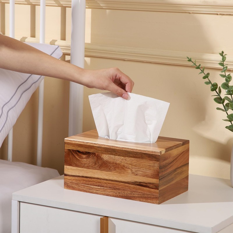 CATORY Tissue Box Cover, Acacia Wood Tissue Box Cover Rectangle,