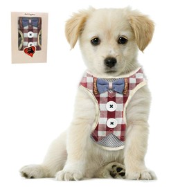 Bark Lover Small Puppy Harness with Bowtie, Adjustable Dog Vest Mesh Tuxedo Harness for Small Dog Kitten, Perfect for Party Wedding Holiday(S, Red Plaid)
