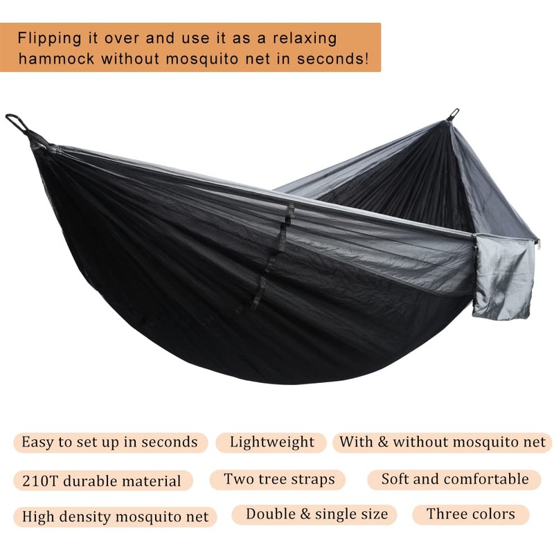AnorTrek Camping Hammock with Mosquito Net, Double & Single Lightweight