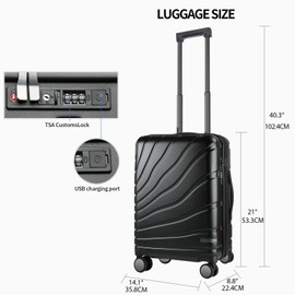 VANKEAN Carry On Luggage with Spinner Wheels & TSA Lock, Expandable Fashionable Hard Shell Suitcase airline approved，20 Inch Carry-On，Black