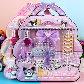 [Overseas] Kuromi Nail Sticker Sanlio Couomi Children's Cartoon Diamond Nail Ring Bow Hair Rope Free Size/ Menke 4ea