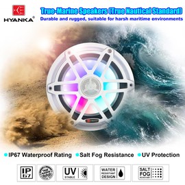 H YANKA HMS-65 6.5 Marine Speakers - 750W 2-Way IP67 Waterproof Boat Stereo System with LED Lights, High-Fidelity Coaxial Speakers, Y35 Magnet Woofer, UV & Salt Spray Resistant - 1 Pair (White)