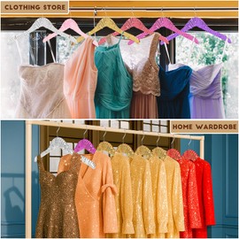 Luxury Sequin Wooden Hangers – Decorative Non Slip Natural Wood Clothes Hangers for Wedding Dress, Bridal Party, Bridesmaid Gifts, Custom Glitter Coat & Suit Hangers, Elegant Coquette Style (Multi)
