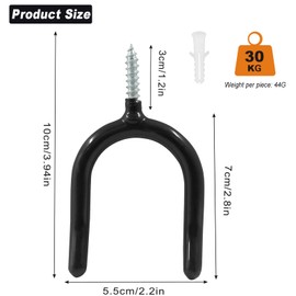 WXUP HOPS Small U-Shape Wall Hooks-Spiral U-Hooks,Screw-in Hook, 3.9 x 2.2 inches, Set of 12, for Tools Household and Garden Equipment (Black)