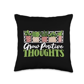 Raised Bed Gardening Tool Set Gifts For Beginners Grow Positive Thoughts Horticulture Ideas Gardening Throw Pillow, 16x16, Multicolor