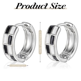 Checkered Hoop Earrings, Enamel Huggie Chunky Checkerboard Earrings, Chic Vintage Black and White Small Hoop Checkered Flag Earrings, Dainty Jewelry Gifts for Women