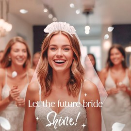 Hotry 2 Pcs Elegant Bride Headband Set With Veil - Stylish Bride Crown With Pearls - Crystal White Veil On Touch Fasteners - Adorable Bachelorette Party Accessories - 22 Inch Veil