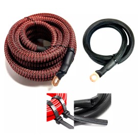 225 Battery Relocation Kit 4 ga OFC COPPER 12' RED/BLK + 3' Black Snakeskin Wiring