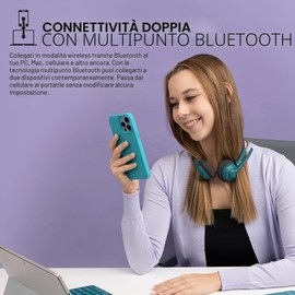 JLab Go Work Pop Cuffie Bluetooth con Microfono senza Filo - Cuffie da PC e Lavoro con 50 ore di Riproduzione, Wireless Headset Bluetooth, Connessione simultanea a Computer e Cellulare, Verde Blu