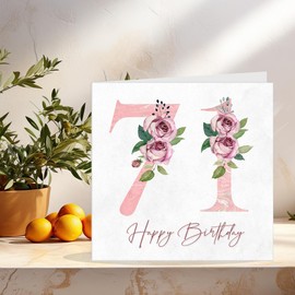 71st Birthday Card for Women - Floral 71st Birthday Cards for 71 year old woman Seventy One Seventy First Ladies Nan Grandma Mum Aunt Sister granny