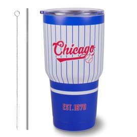 Fcexanthon 30OZ Gradient Color Baseball Insulated Mug, Keep Cold And Hot, Fashionable Gradient Color, Suitable For Outdoor, Sports, Office, A Beautiful Gift For Men, Women, Fans (4, CHI-Blue Red)