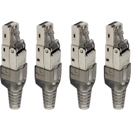 Lumonic 4 x Network Connectors RJ45 Metal Plug Toolless with Strain Relief and Gold-Plated Contacts I Crimping Connector for CAT5 CAT6A CAT7 Network LA
