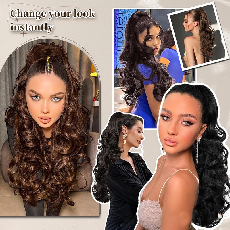 XFSRG Ponytail Extension, 60 cm, Long, Wavy Curly Hair Extension,