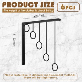 Menkxi 6 Pcs Wall Mounted Metal Garment Rack Black Clothes Rack with 5 Hanging Rings Clothing Organizer Bedroom Closet Retail Garment Display Hanger for Laundry Bedroom Bathroom Balcony Room