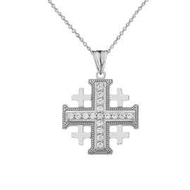 Religious Jewelry by FDJ Fine Sterling Silver CZ Crusaders Cross Charm Pendant Necklace, 16"