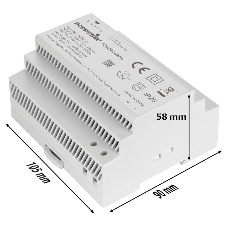 Poppstar 24 V Transformer DIN Rail 150 W (Input 100-240