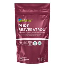 Wellthy Pure Resveratrol 180 Cápsulas. 1200mg por Porción, 90 Porciones por Envase, VCaps Cápsulas Veganas, Bottle Free.