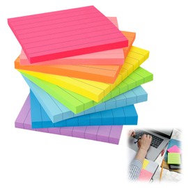 Treayes Pads Lined Sticky Notes 3x3 Inches, Bright Colors with Pad Lined, Self - Stick, Solid Color Premium for Home, Office, School, Notebook, 50 Sheets/pad