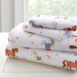 Wildkin Kids Microfiber Toddler Sheet Set for Boys and Girls, Bedding Sheet Set Includes Top Sheet, Fitted Sheet, and One Standard Pillow Case (Horses)