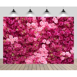 CHNYWORK 7ftx5ft Rose Wall Background Rose Photo Backdrops Spring Party Tea Party Flowers Backdrop Girls Birthday Pink Princess Party Wedding Bridal Shower Pink Floral Anniversary Ceremony Decor