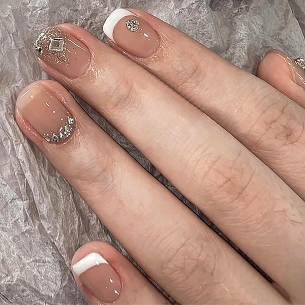 French Tip Press on Nails Square Glue on Nails White