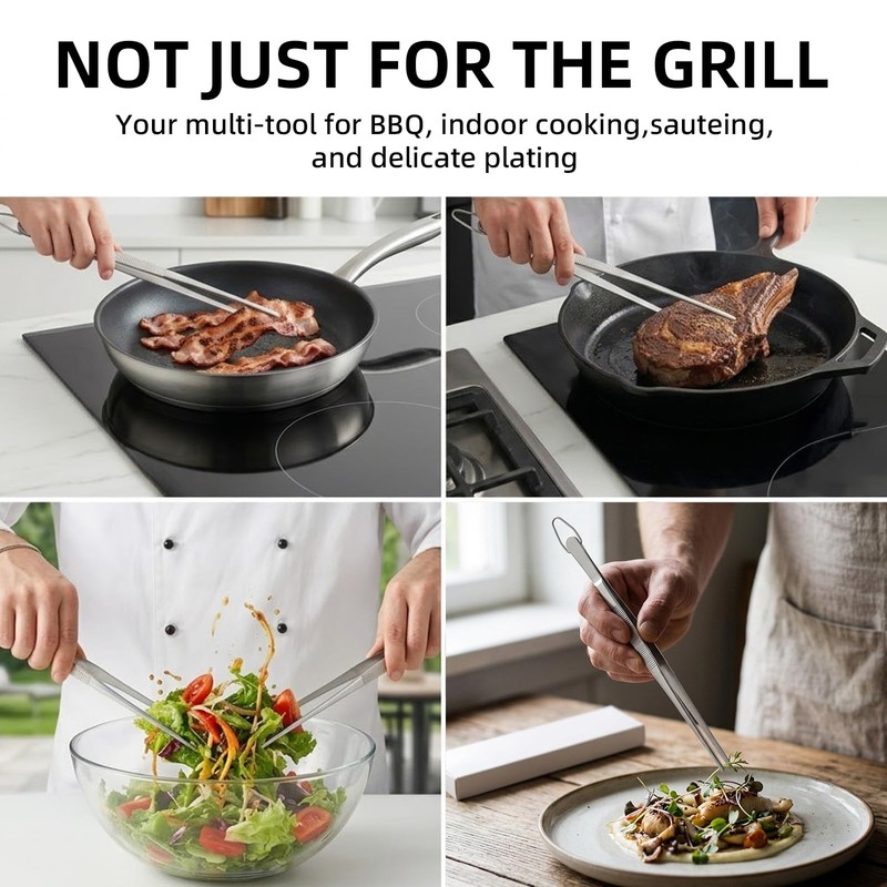2 Pezzi Pinze da Cucina Inox, Pinzette Lunghe 30 cm