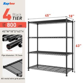 RaybeeFurniture 4-8 Tier Wire Metal Shelving Storage Rack Adjustable Shelves, Standing Shelf Units, for Laundry Kitchen Pantry Closet Balcony - Size: 4 Tier-45.3''W*17.7" D*63''H