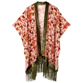 Joe Browns Women's Velvet Paisley Fringe Kimono, Pink, One Size