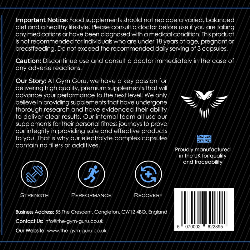Gym Guru® Electrolytes Capsules High Strength, 240 Capsules, UK Made
