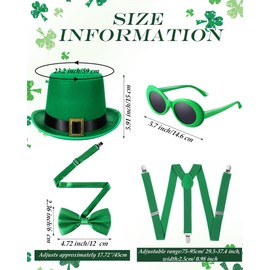 Cozypower Set of 4 St. Patrick's Day Irish Leprechaun Costume Green Top Hat Retro Sunglasses Bow Tie Suspender Strap for Cosplay Spirit Week