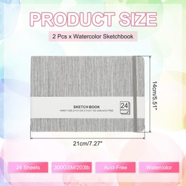 PATIKIL 8.3x5.5" Watercolor Sketchbook, 2Pcs 24 Sheet 300GSM/203lb Watercolor Paper Sketchbooks Acid Free Watercolor Journal Hardcover Artists Paper Pads for Painting, Light Gray