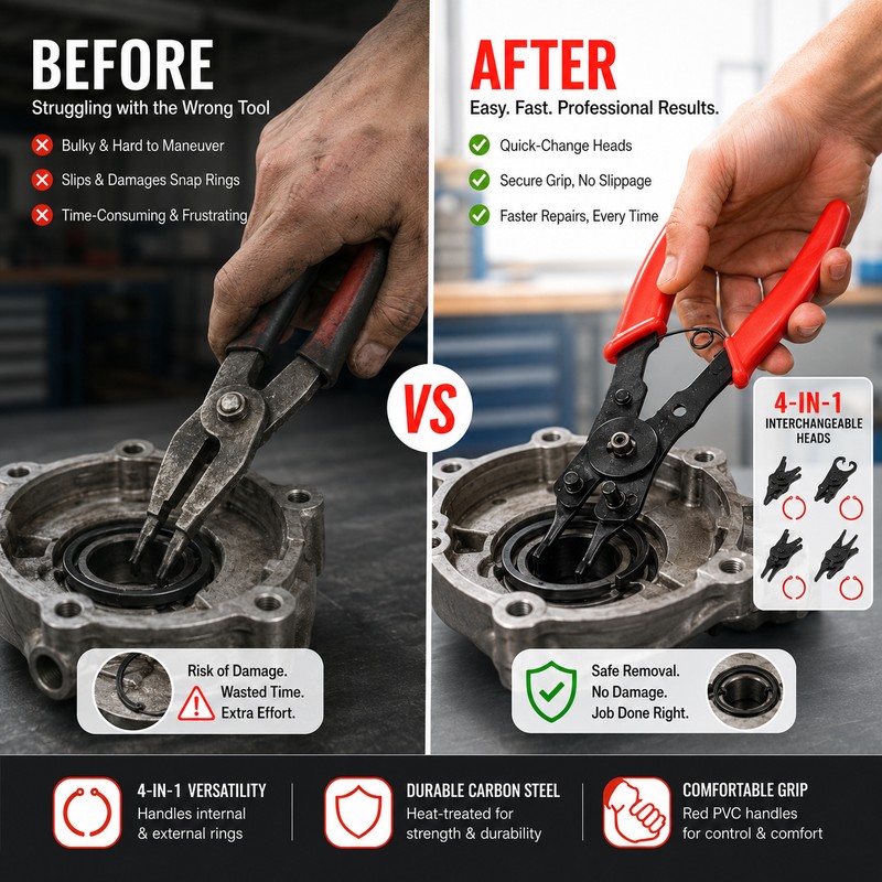 4-in-1 Circlip Pliers Set for Ring Repairs – Interchangeable Snap