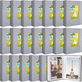 Yeaqee 20 Packs Photo Album 4x6 Small ​Picture Album Linen Cover Memory Book with Front Window 26 Clear Pages Hold 52 Pictures ​for Wedding Anniversare Family Baby(Gray)